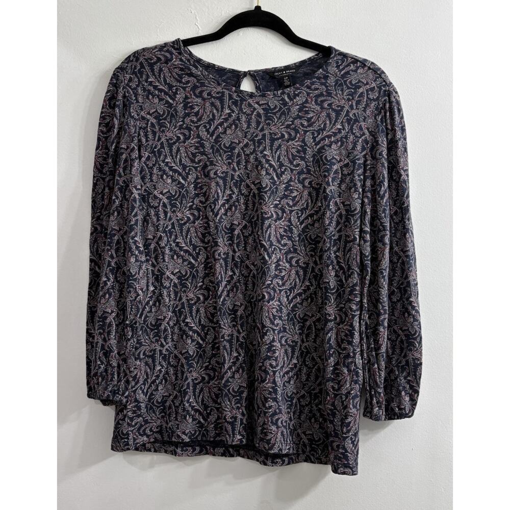 Lucky Brand Small Top Peasant Boho‎ 3/4 Balloon Sleeve Blue Purple Round Neck